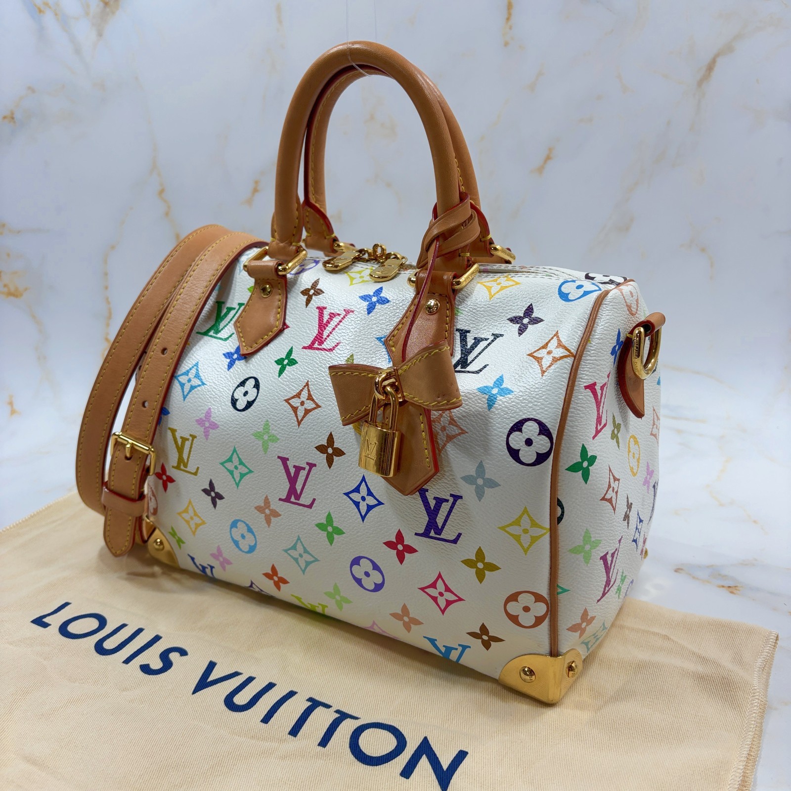 LOUIS VUITTON X Takashi Murakami Speedy 25 Bandoulière Handbag Bag White M13085