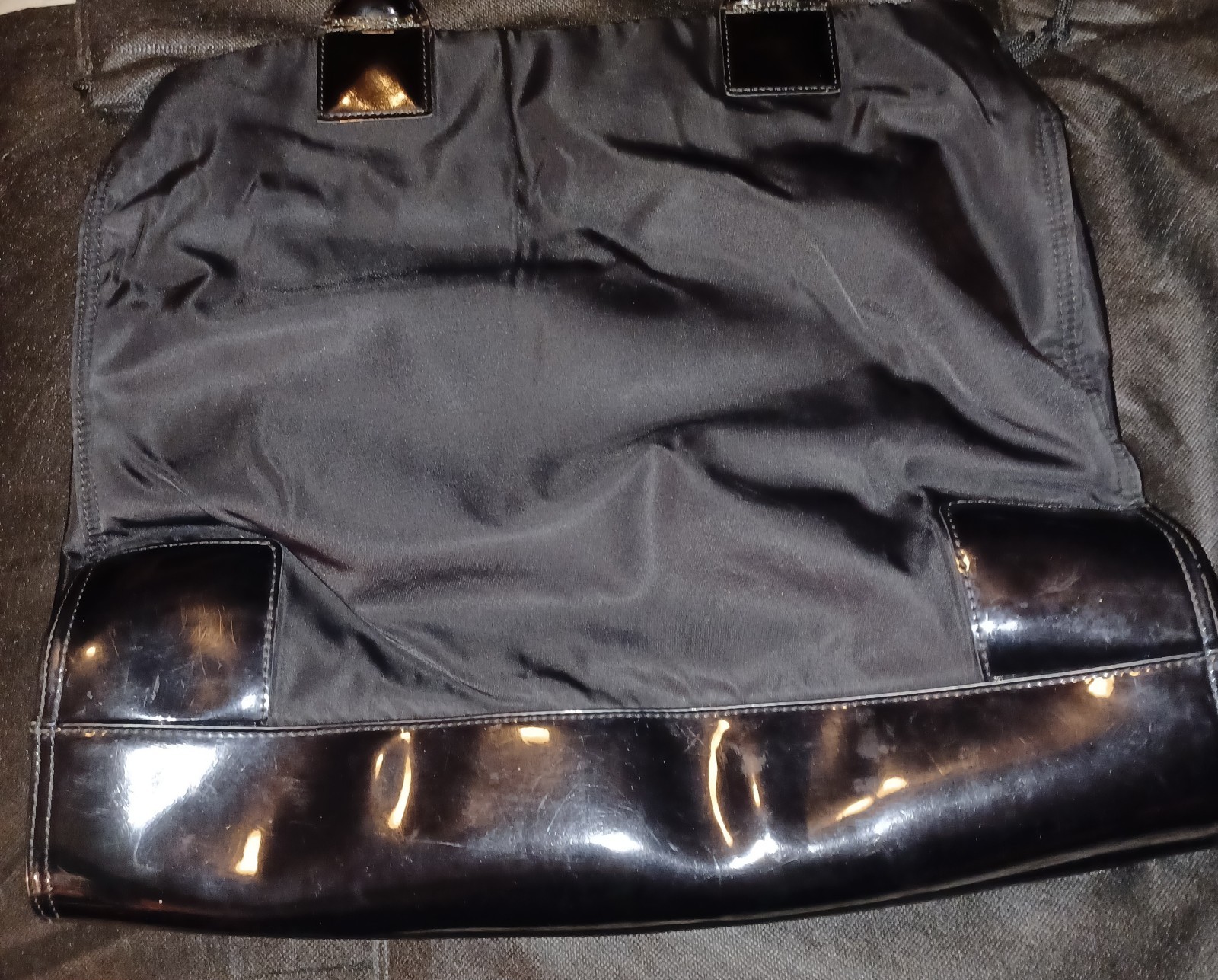 Tory Burch Black Ella Nylon & Patent Leather Jumbo Tote.