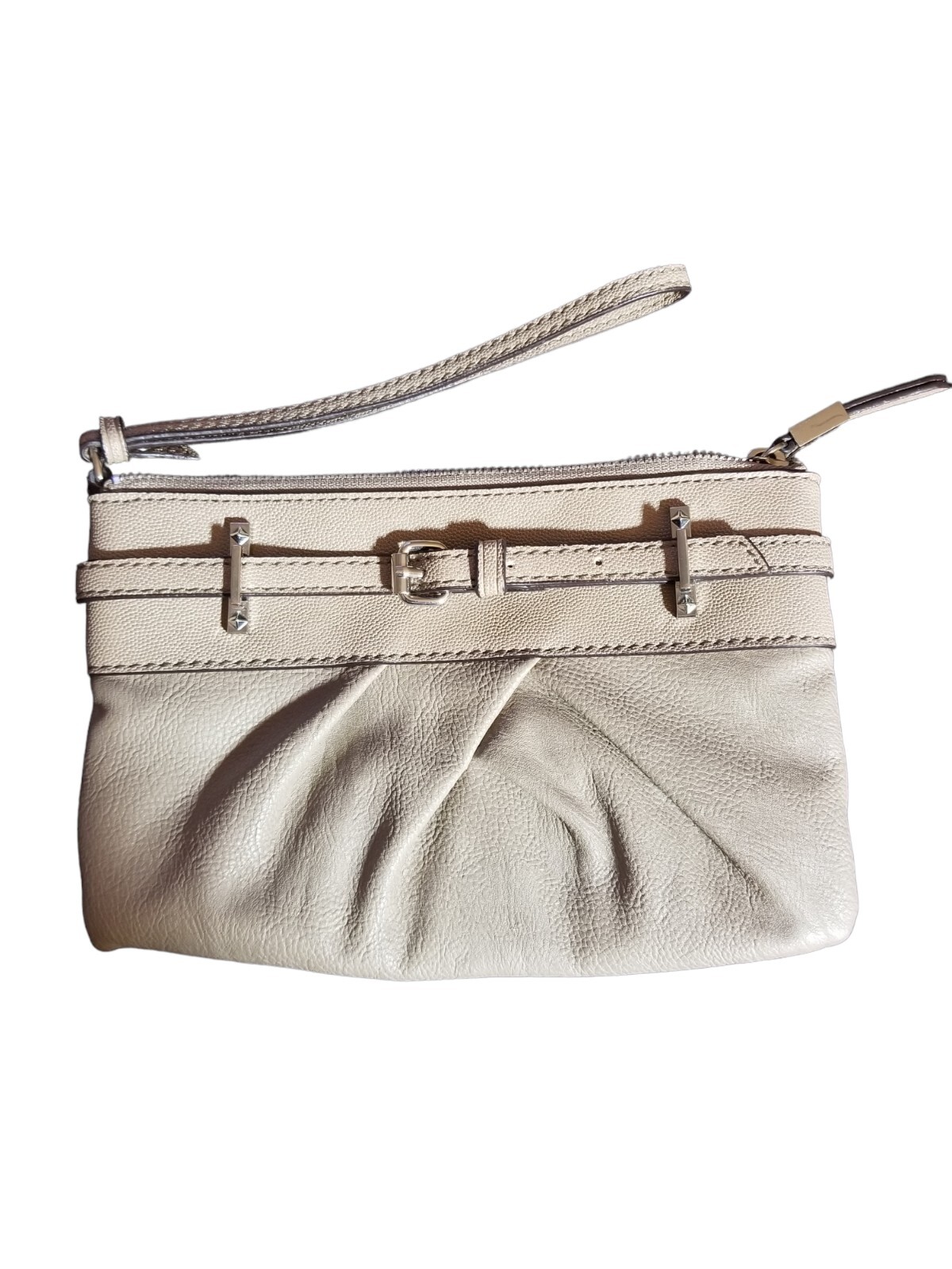 Simply Vera Vera Wang Womens Wristlet Taupe Buckle Accent Zipper Pockets
