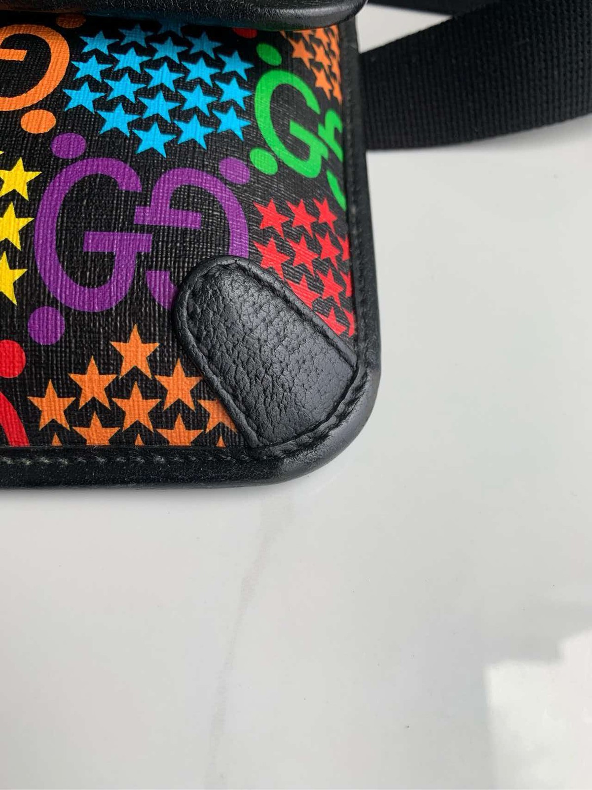 Gucci Psychedelic Limited Ed Black Multicolor Coated Canvas Waist Crossbody Bag