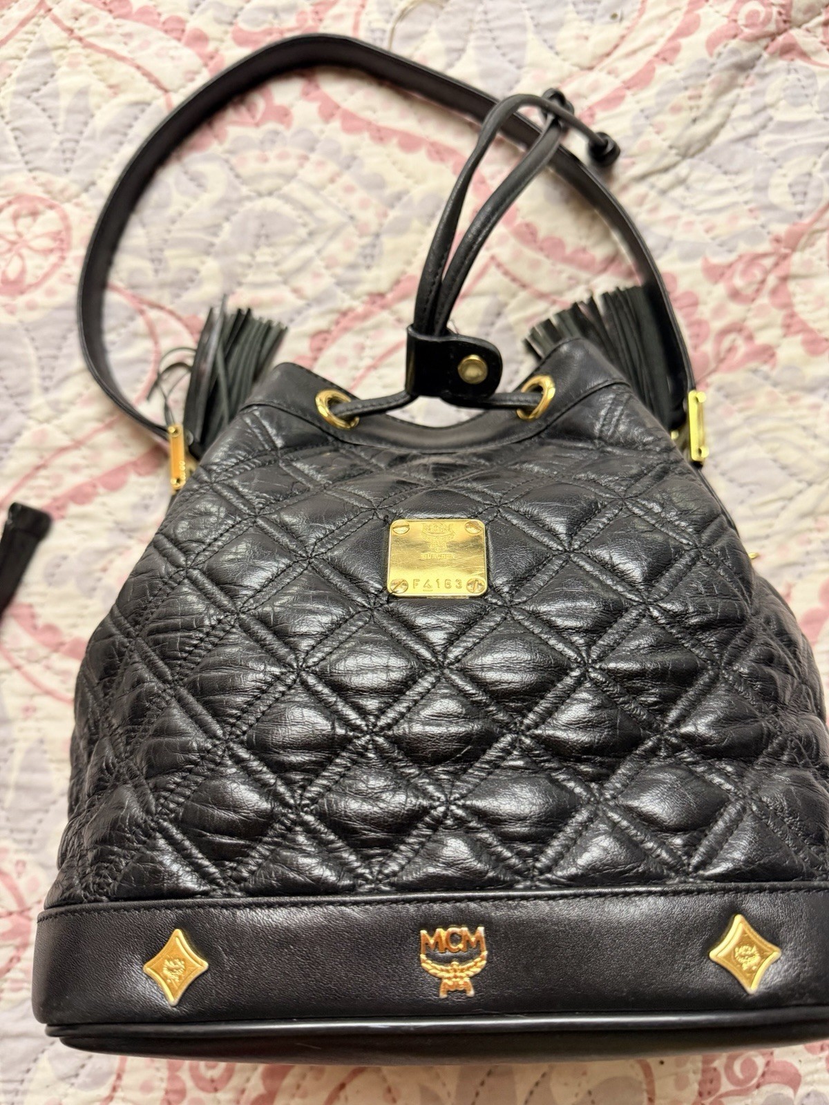 Authentic MCM Quilted Bucket /crossbody Bag vintage , with gold hardware