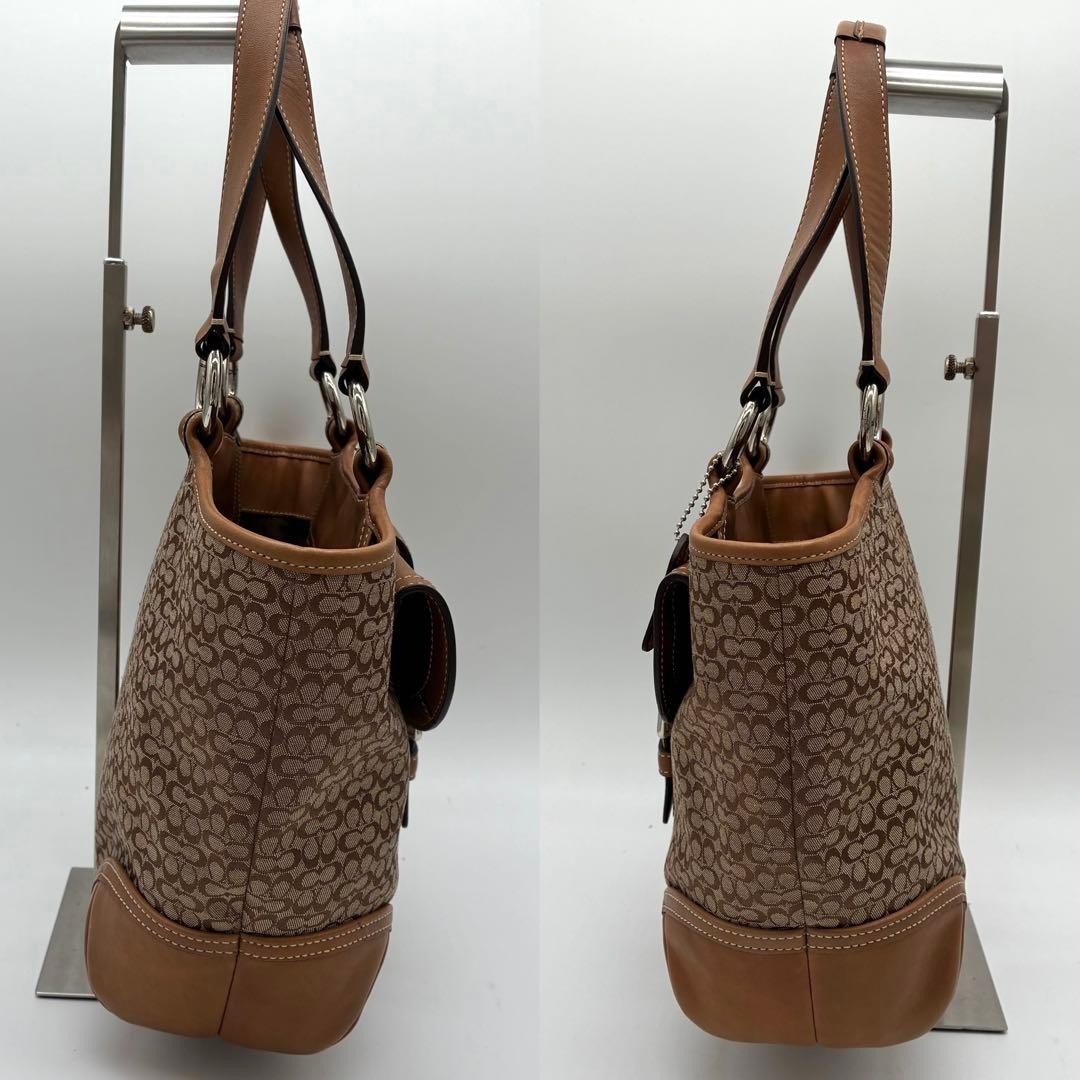 COACH Soho Signature Handbag Brown Leather Canvas Pre-Owned Used 35x22x10 cm