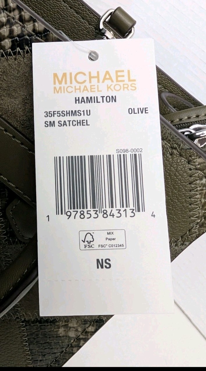 NWT Michael Kors Hamilton Small Satchel Bag Olive Green Snake Embossed Patch NWT