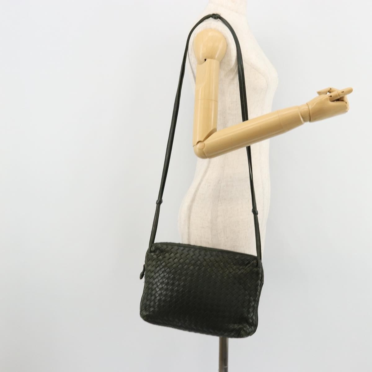 BOTTEGA VENETA INTRECCIATO Shoulder Bag Leather Green Gold Auth ep14556