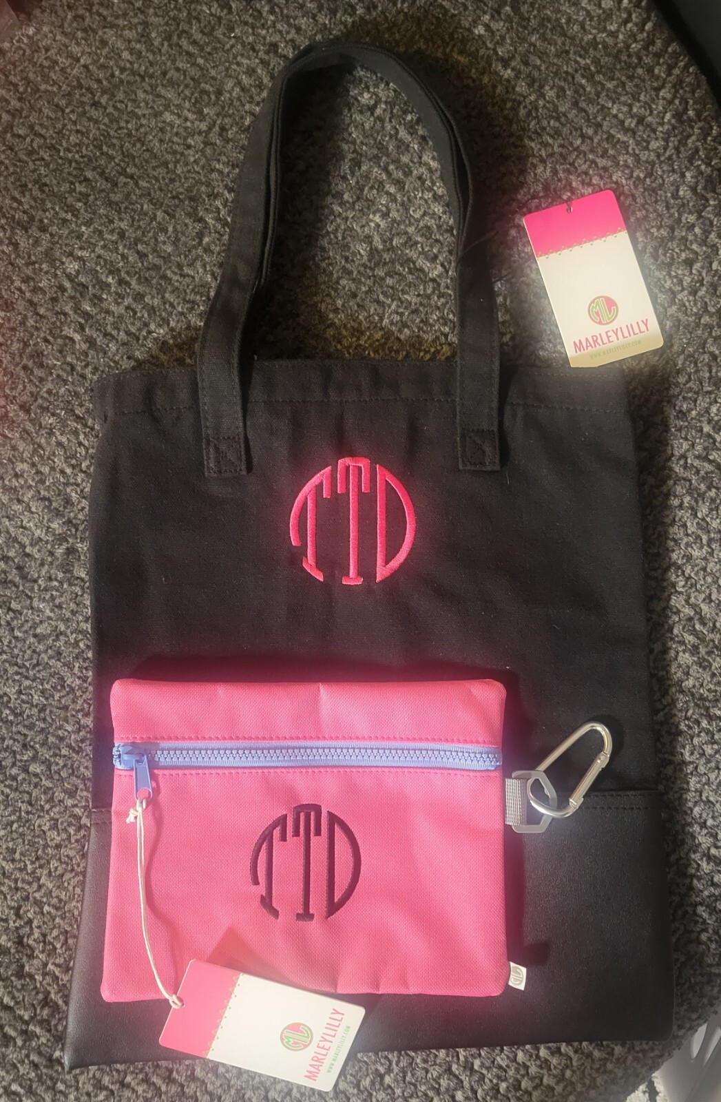 *New with tags* Marleylilly Monogram TDT Canvas Tote Bag and zipper pouch