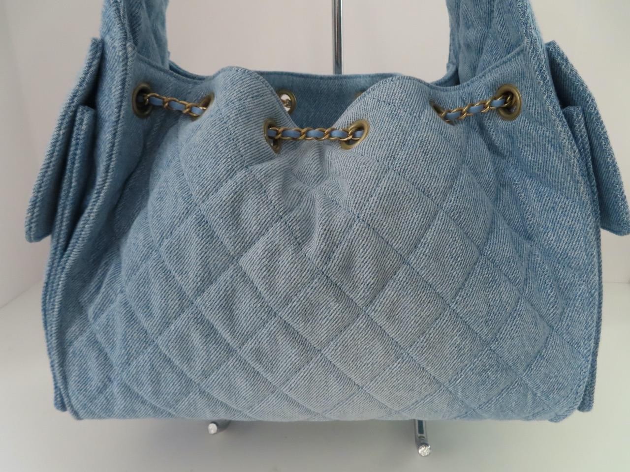 CHANEL Blue Washed Quilted Denim/Gold-Tone Hardware ‘Chanel 25’ Small Handbag