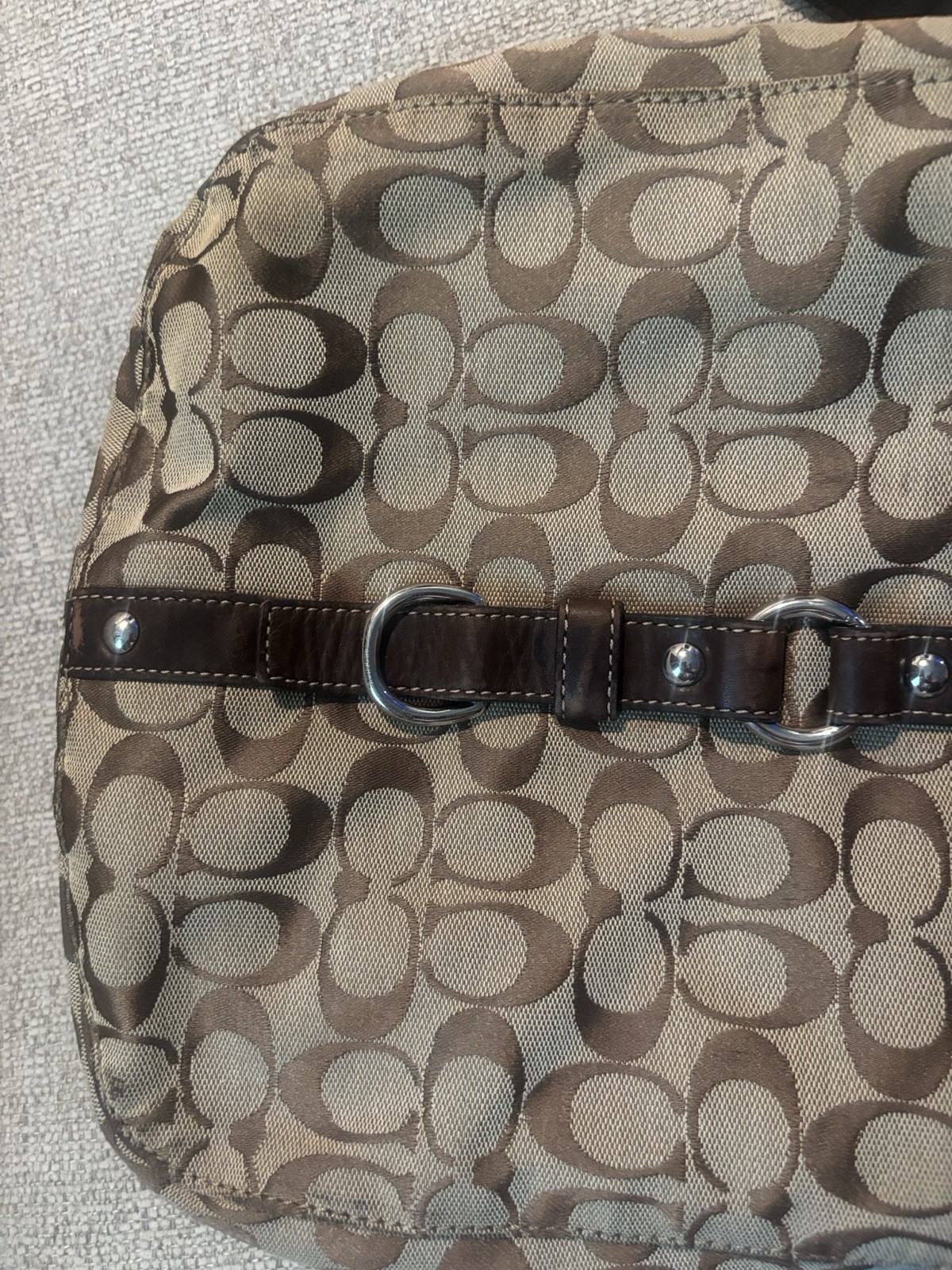 Coach Signature Brown/Beige Crescent Crossbody, Detachable Strap