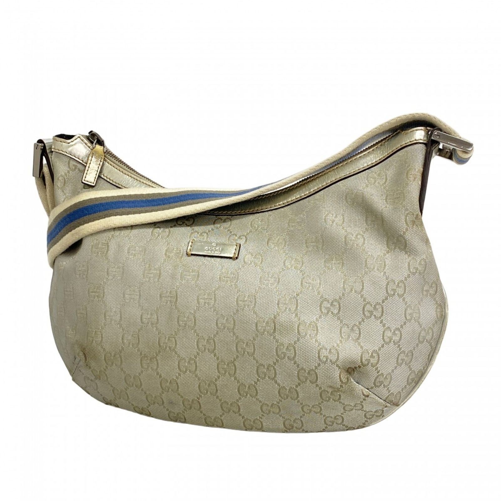 Gucci GG Canvas Shoulder Bag 181092 Gray Silver Hardware Ladies Small Authentic