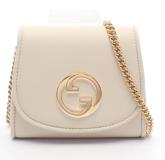 NWT Gucci Blondie Calf Leather Chain Wallet Ivory Cream Crossbody Shoulder Bag
