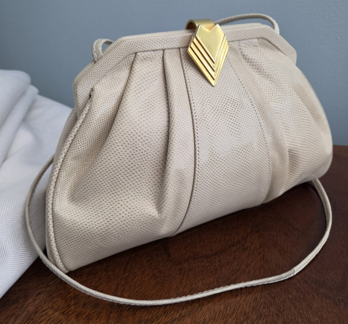 Vintage SUSAN GAIL Beige Karung Snake Skin Clutch Shoulder Bag SPAIN