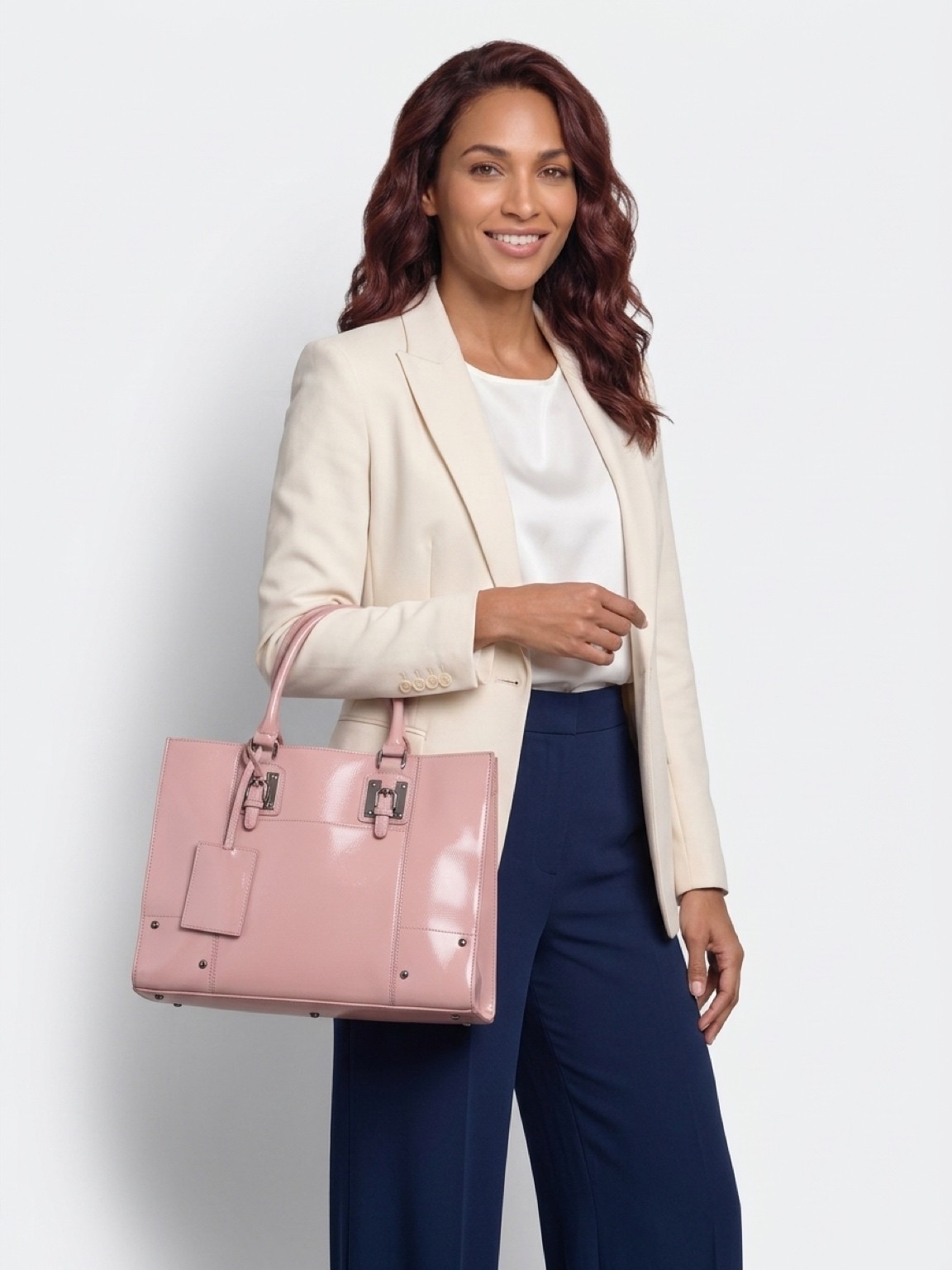 Wilson’s Leather large Pink Tote Leather Bag Approx. 15″ In Width 12″ 2 straps