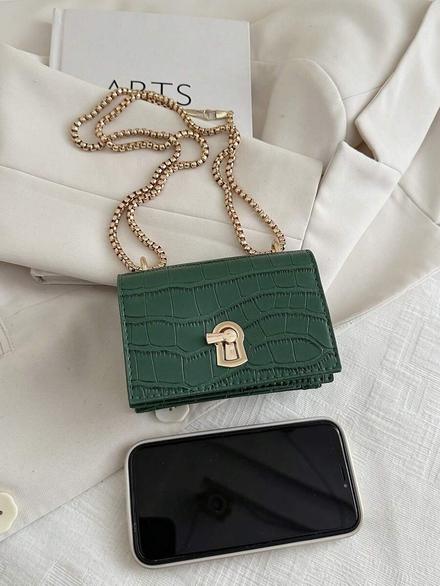 Mini Square Bag Turn Lock Chain Strap Fashionable Shoulder Crossbody Purse