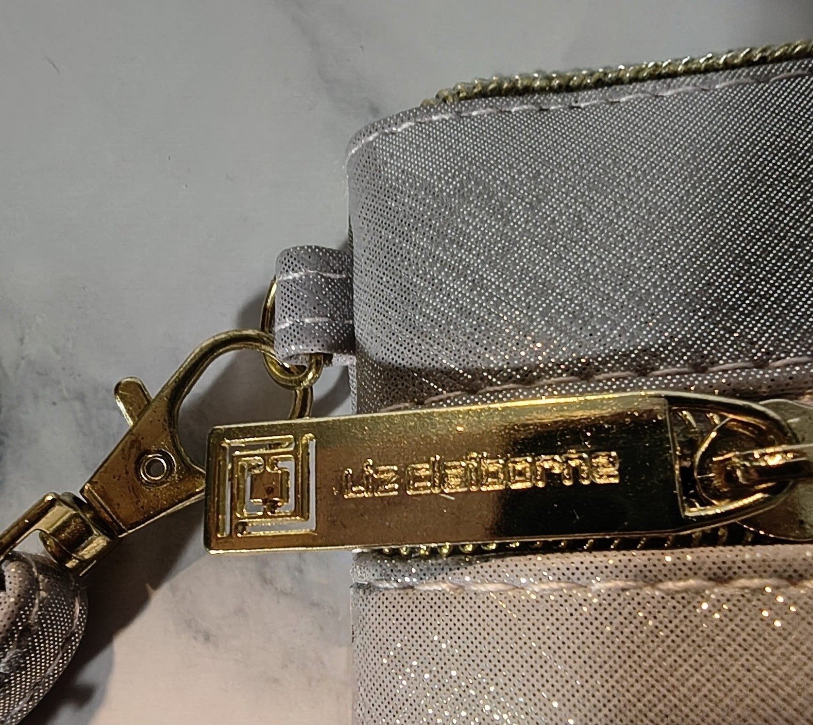 Liz Claiborne Metallic Silver Wristlet Clutch Tassel Zip Gold Hardware
