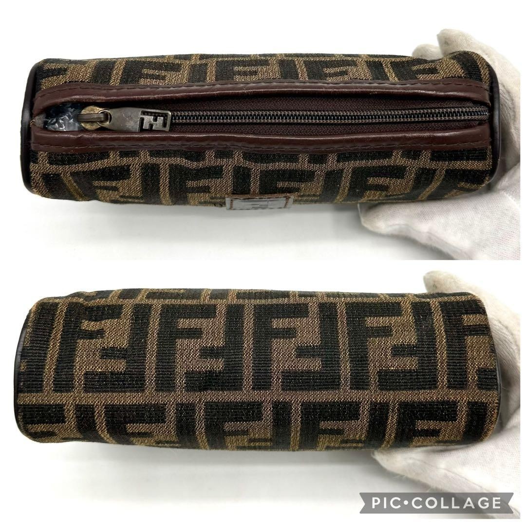 FENDI Zucca FF logo pouch canvas and leather Brown vintage