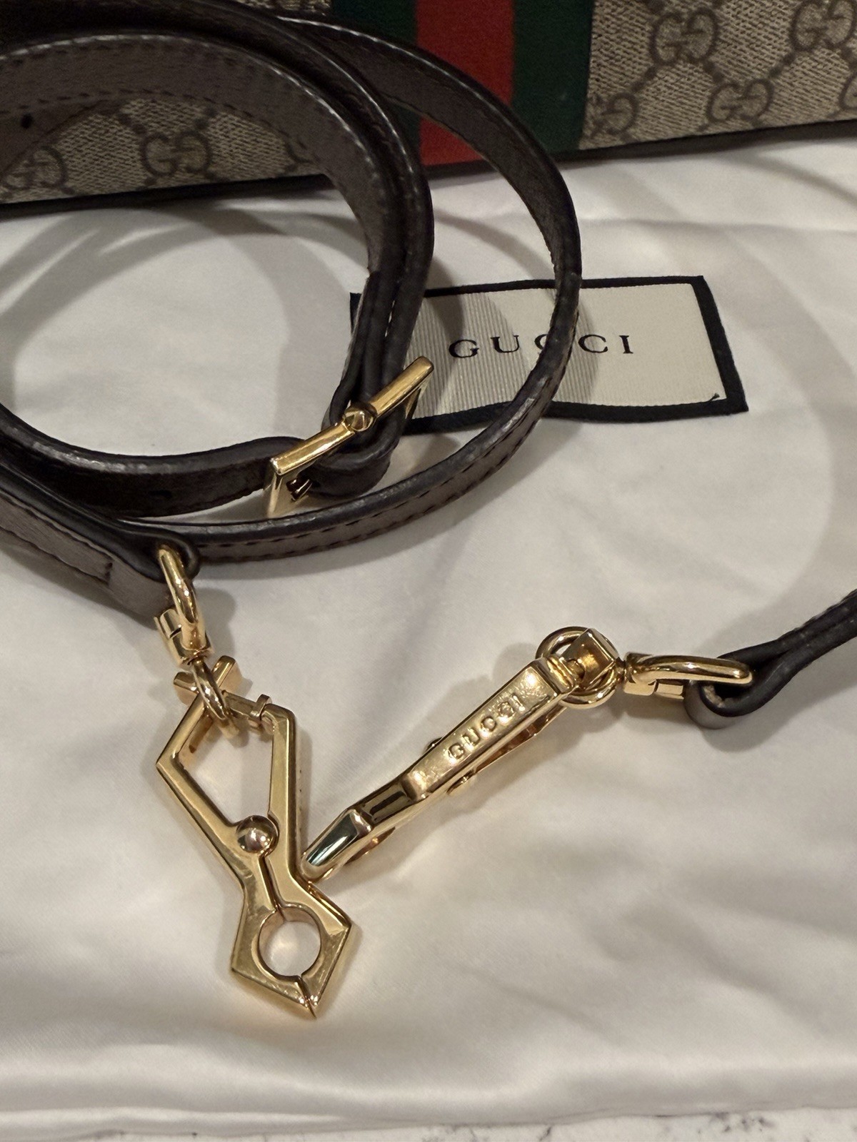 Gucci GG Monogram Web Stripe Top Handle Satchel Zip Bag w/ Detachable Strap