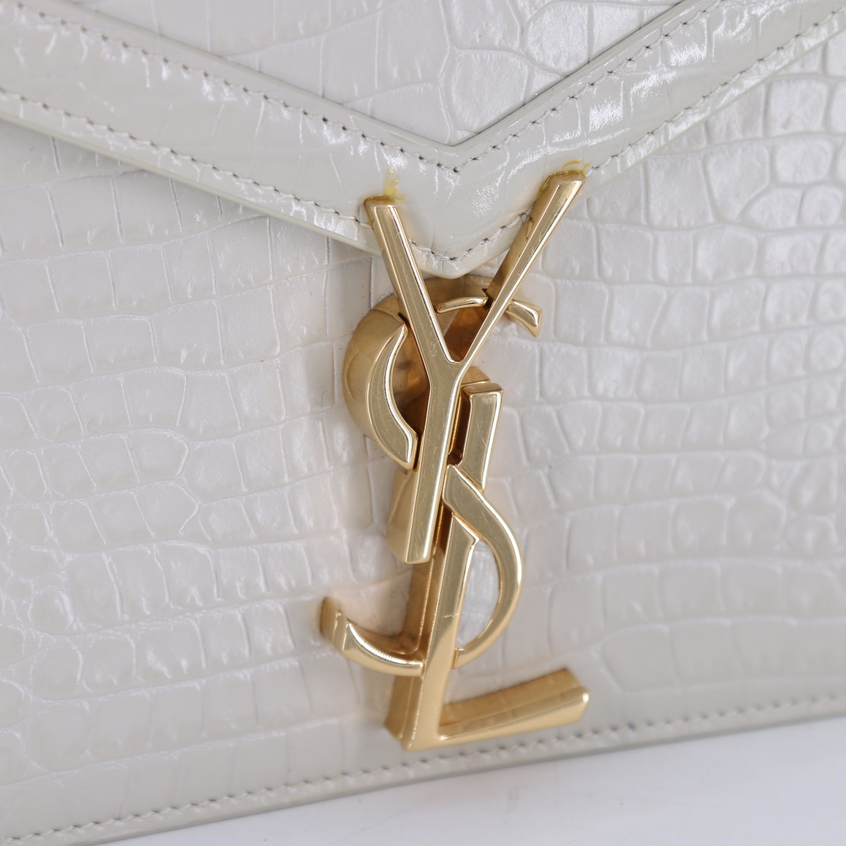 SAINT LAURENT YSL Cassandra Crocodile Embossed Leather Chain Bag (FPP011503)