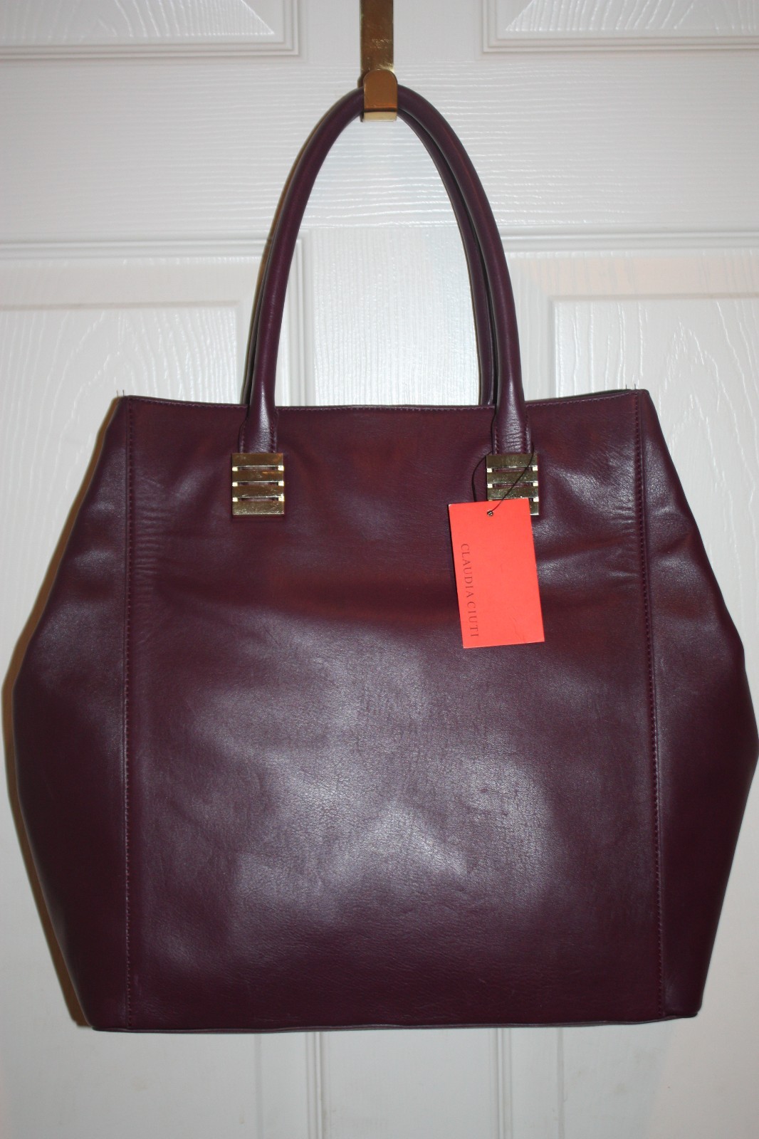 NEW! NWT! CLAUDIA CIUTI Plum Purple Leather STELLA Large Shoulder Tote Bag $325