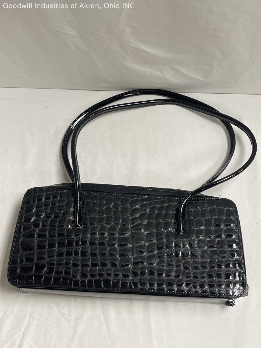 Vintage Gilda Tonelli Black Alligator Embossed Leather Shoulder Bag Italy