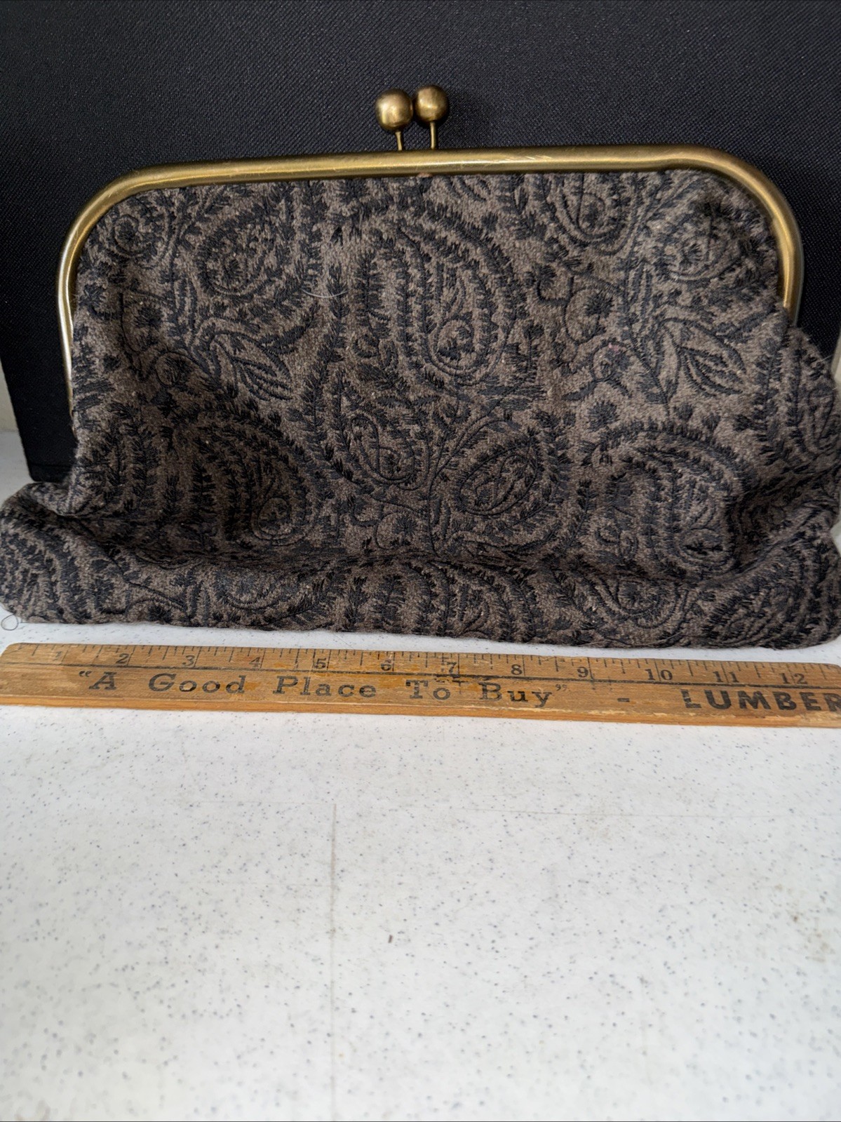 Jigsaw Fabric Paisley Large Clutch Purse | Black Brown Winter Wool Blend B