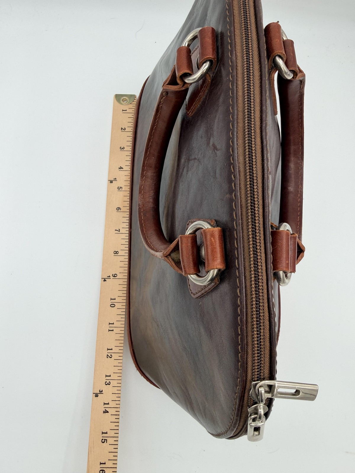 Vera Pelle Satchel Bag Womens Medium Brown Leather Made In Italy Purse