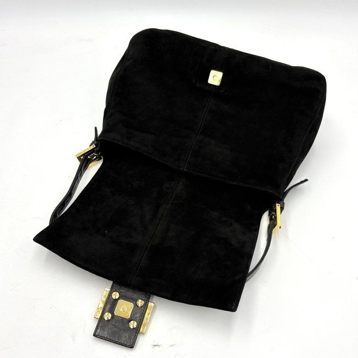 Auth FENDI Mamma Bucket Glitter FF Hardware Shoulder Bag Suede 26325 2Y9647