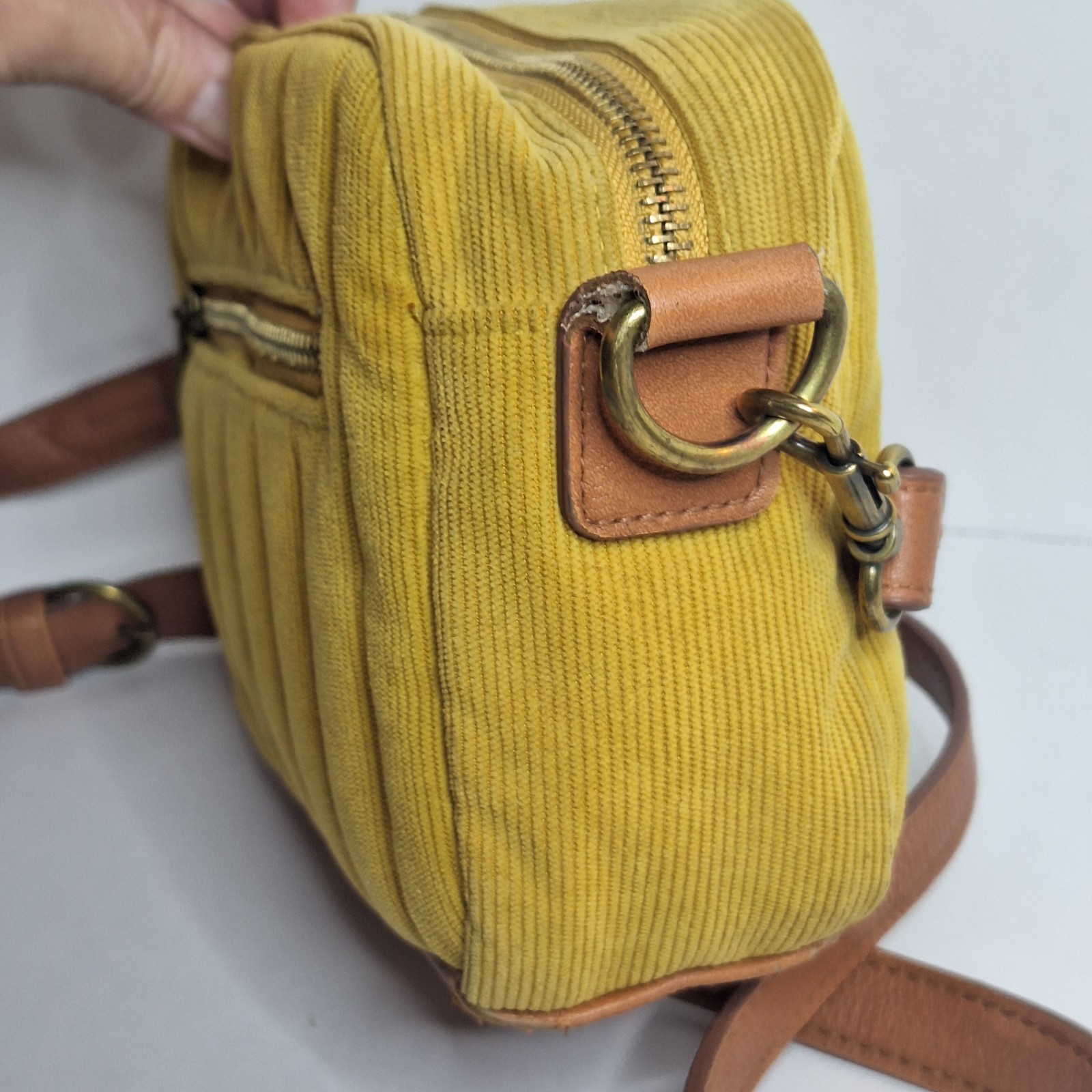 Universal Thread Corduroy Crossbody Bag Mustard Yellow Brown Faux Leather Trim