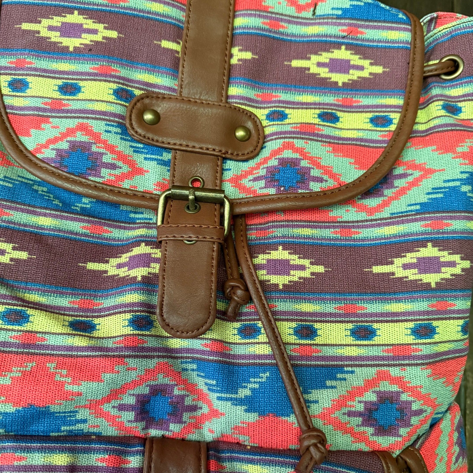 NWT Ampere Creations Southwestern Aztec Backpack Boho Tribal Canvas Faux Leather