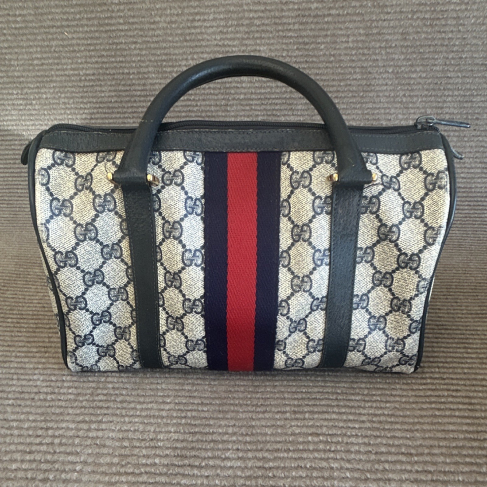 Gucci GG Pattern Web Stripe Top Handle Satchel Handbag, Zip Closure