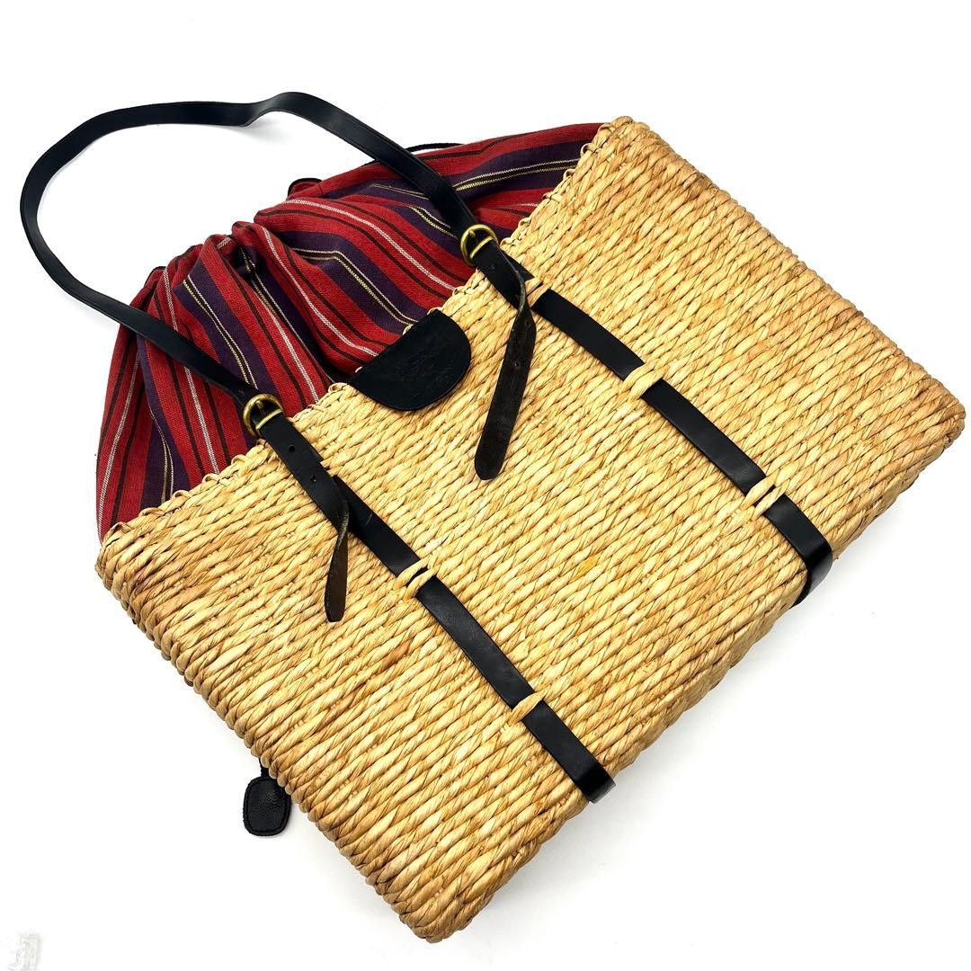 IL BISONTE Leather Basket Tote Bag Large Capacity Drawstring Vintage 26cm