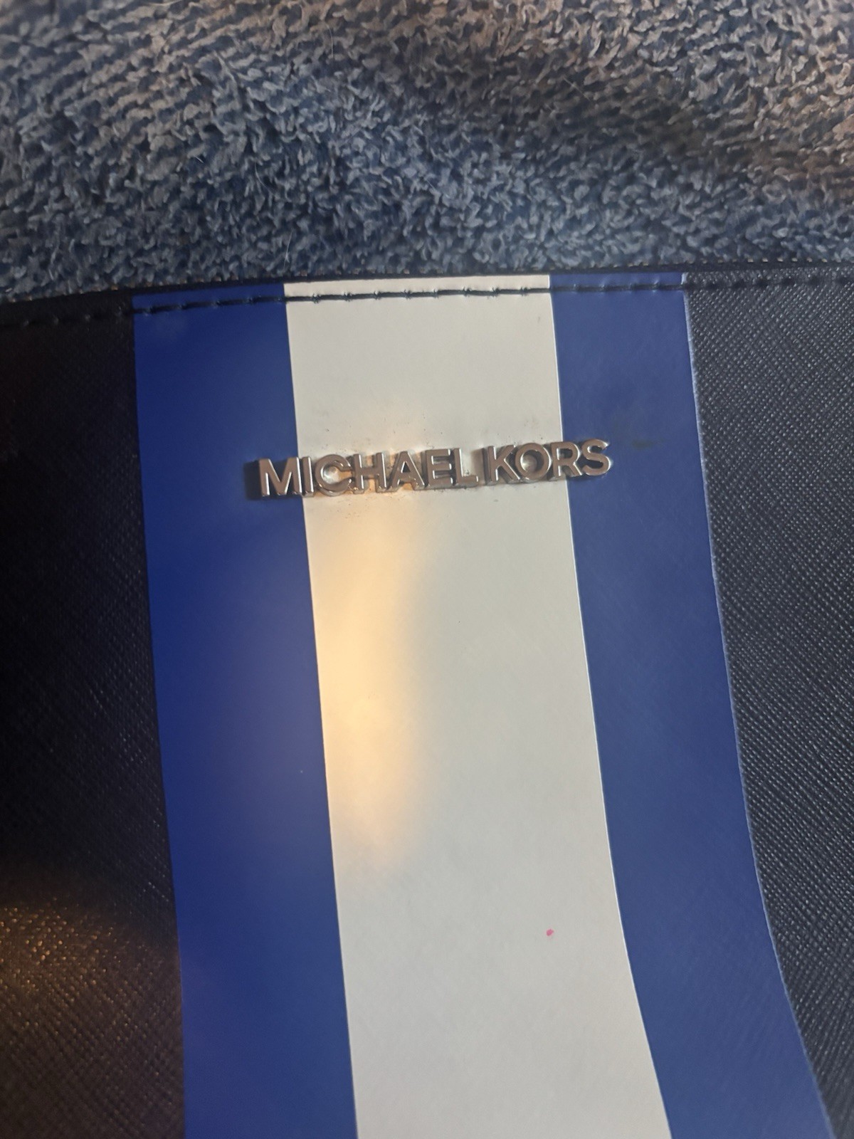 Michael Kors Cindy Center Stripe Dome Saffiano Crossbody Bag Black Blue White