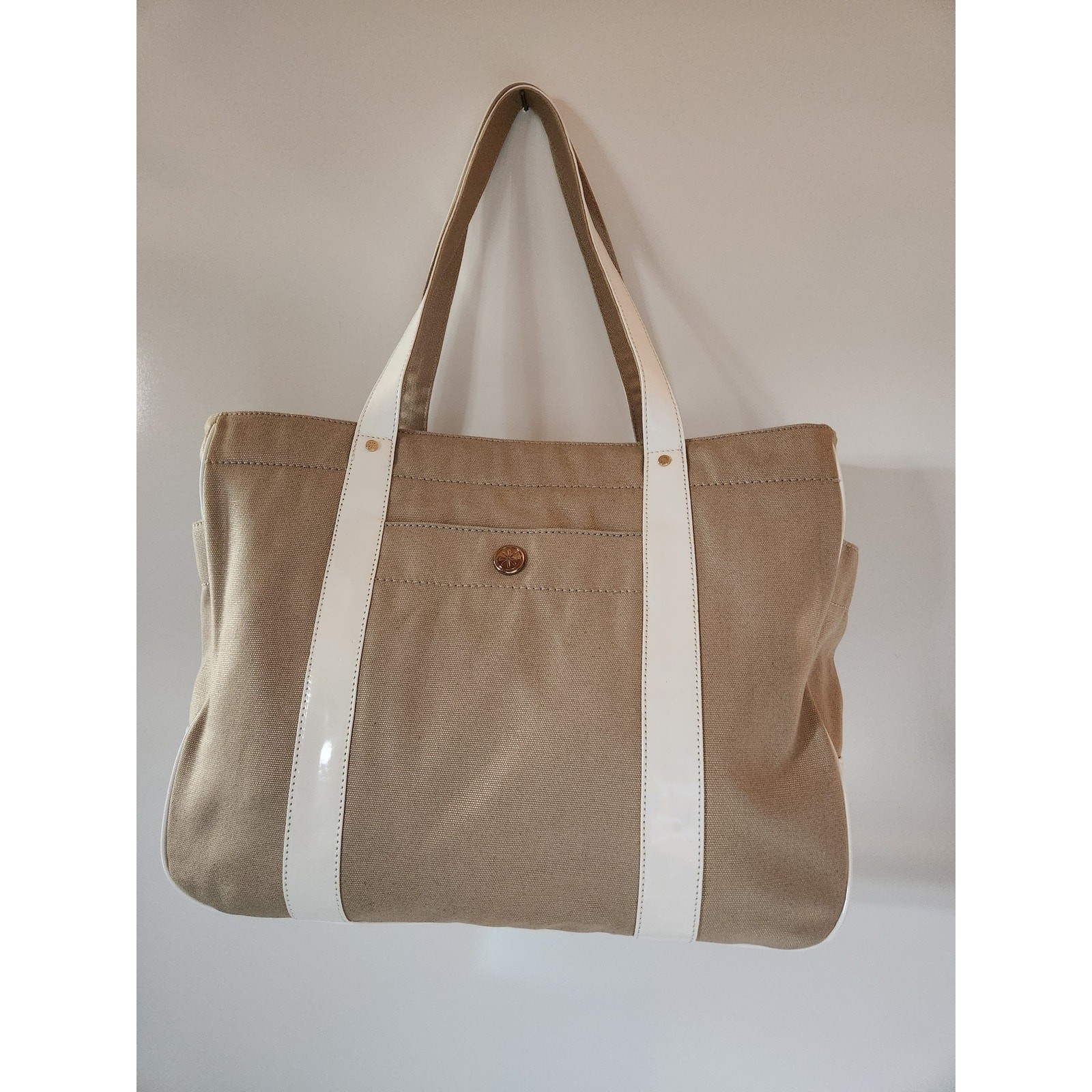 Isaac Mizrahi Live Beige/White New Tote Bag