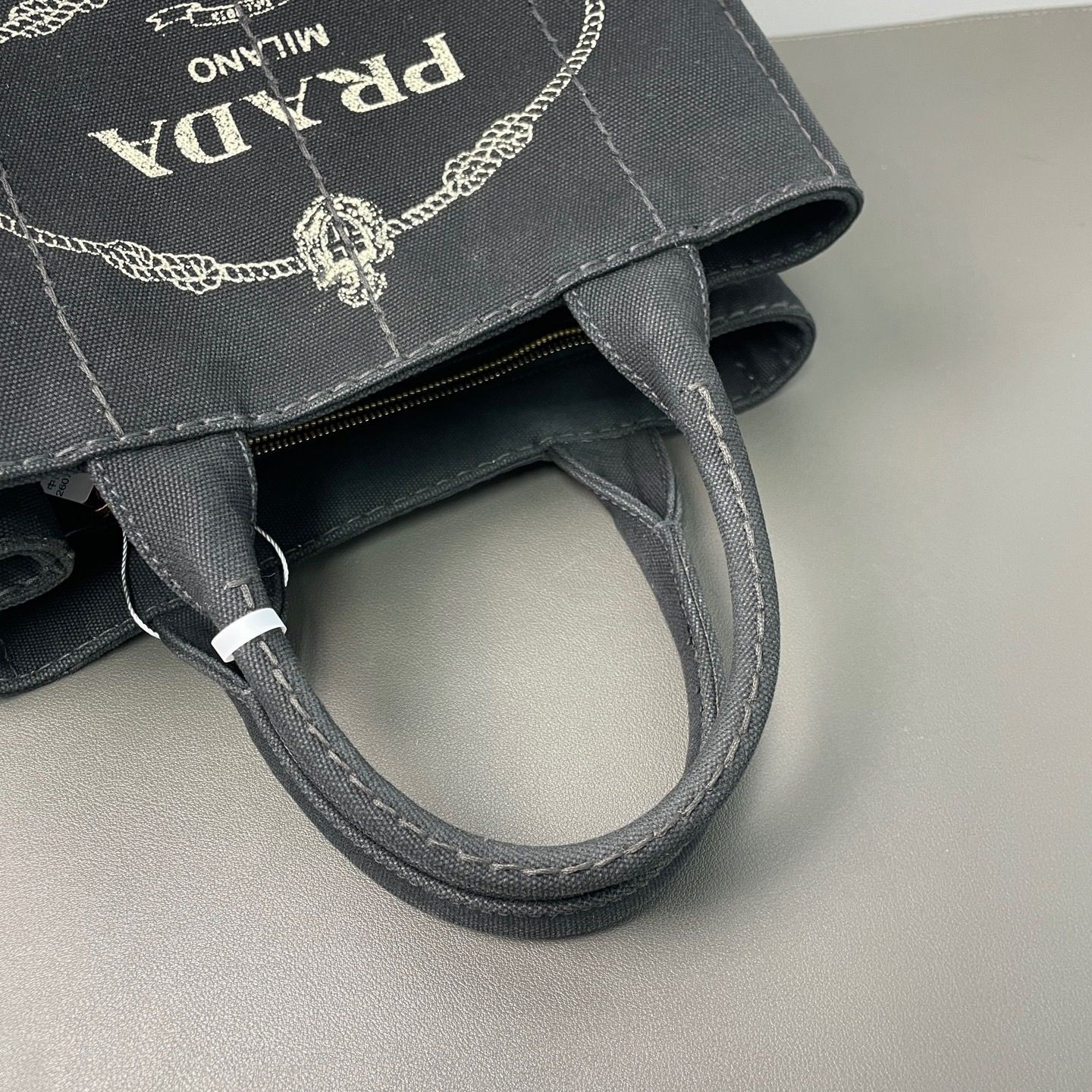 AUTH Prada Black Canvas Gold Logo Print Tote Shoulder Crossbody Bag with Strap