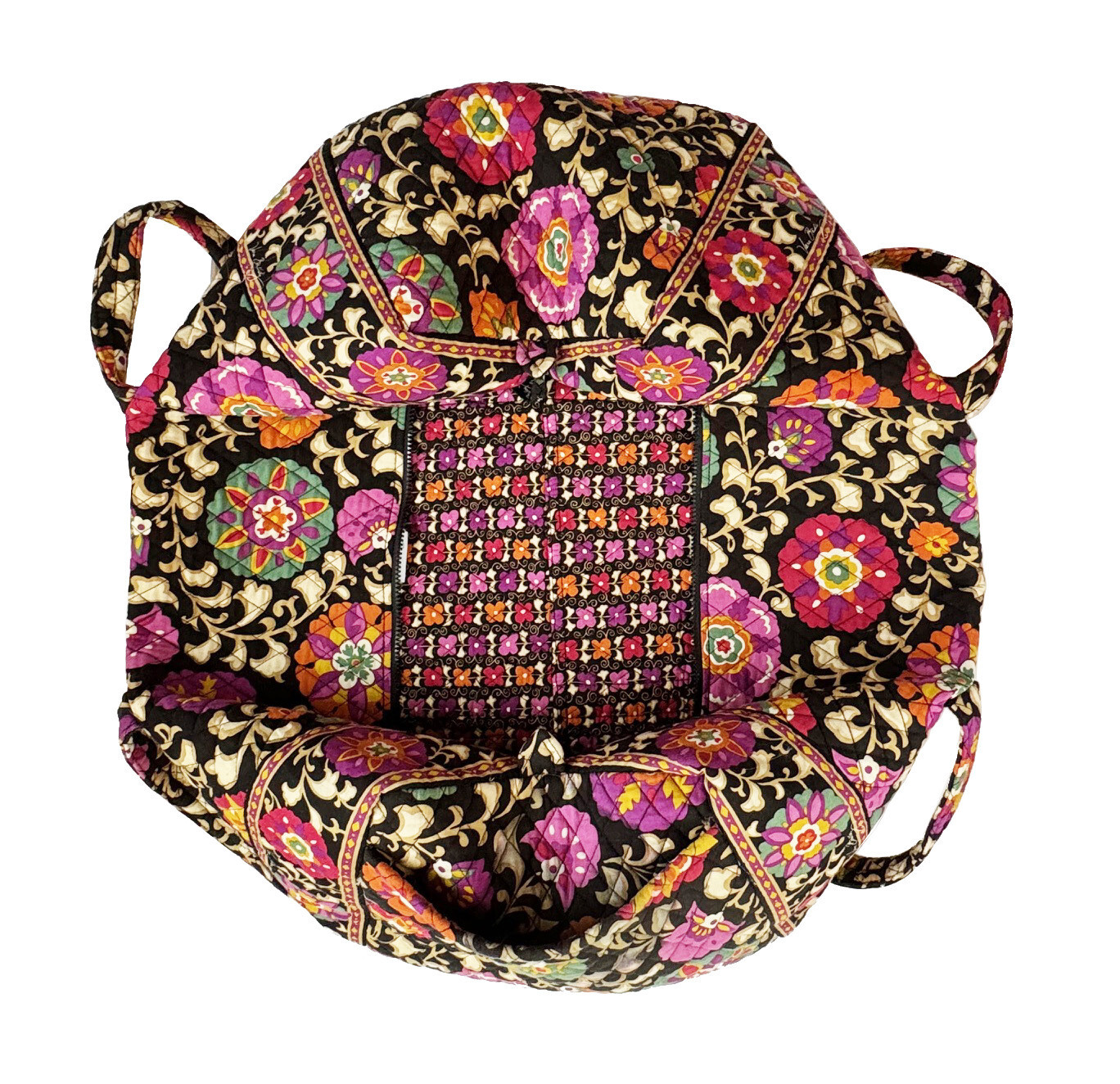 VERA BRADLEY Large Quilted Duffel Bag Suzani Print Cotton 26″ Long Double Handle