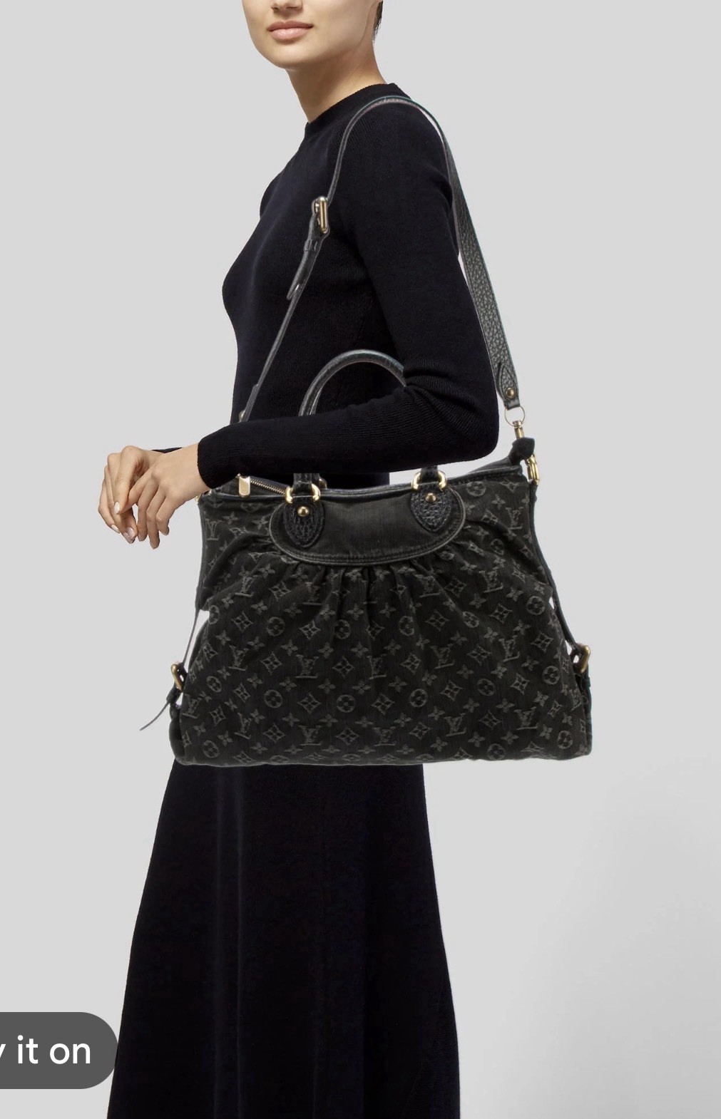 Louis Vuitton Monogram Neo Cabby Satchel Black Gray Zip Detachable Strap