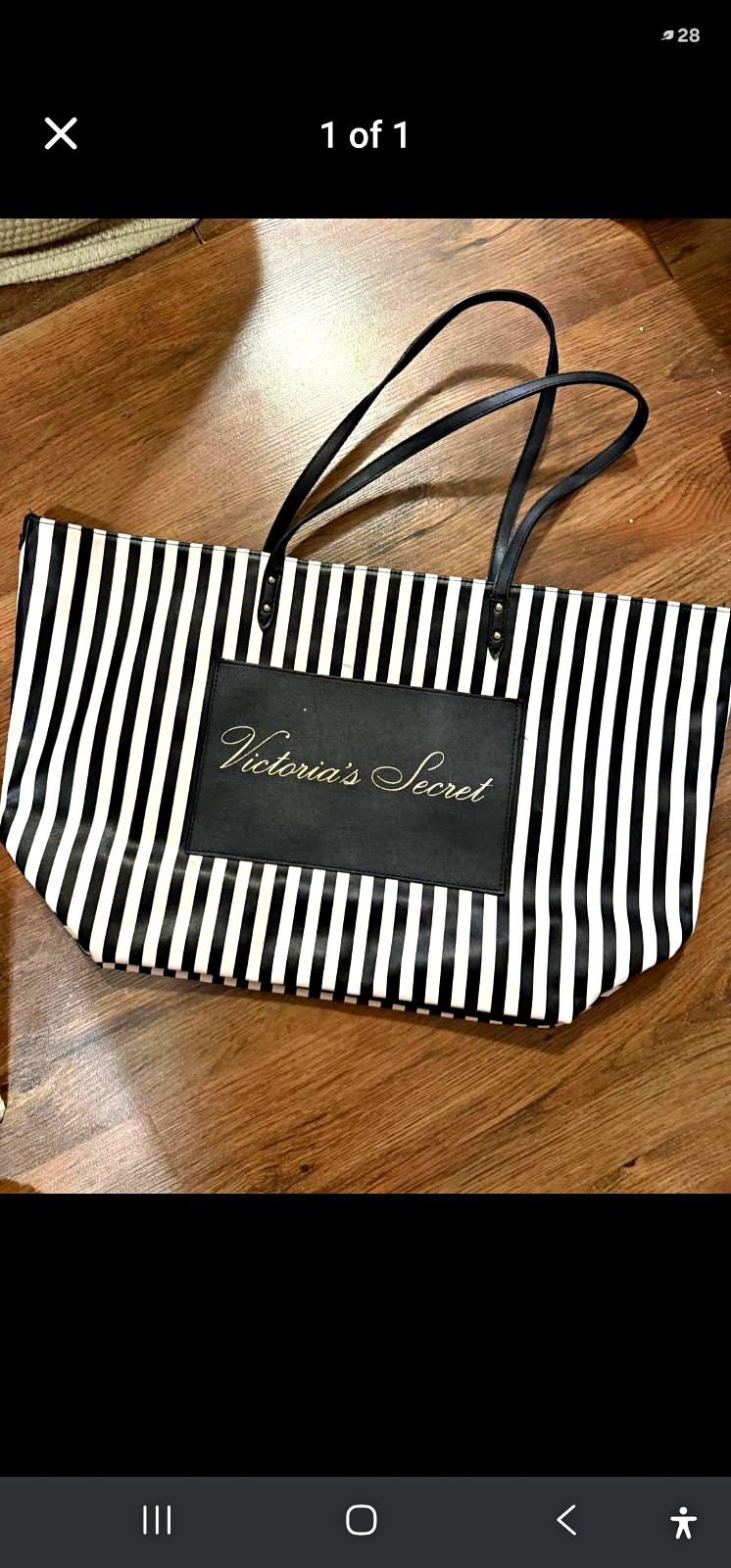 Victoria’s Secret Black & White Striped Tote Bag with Logo, Double Handles