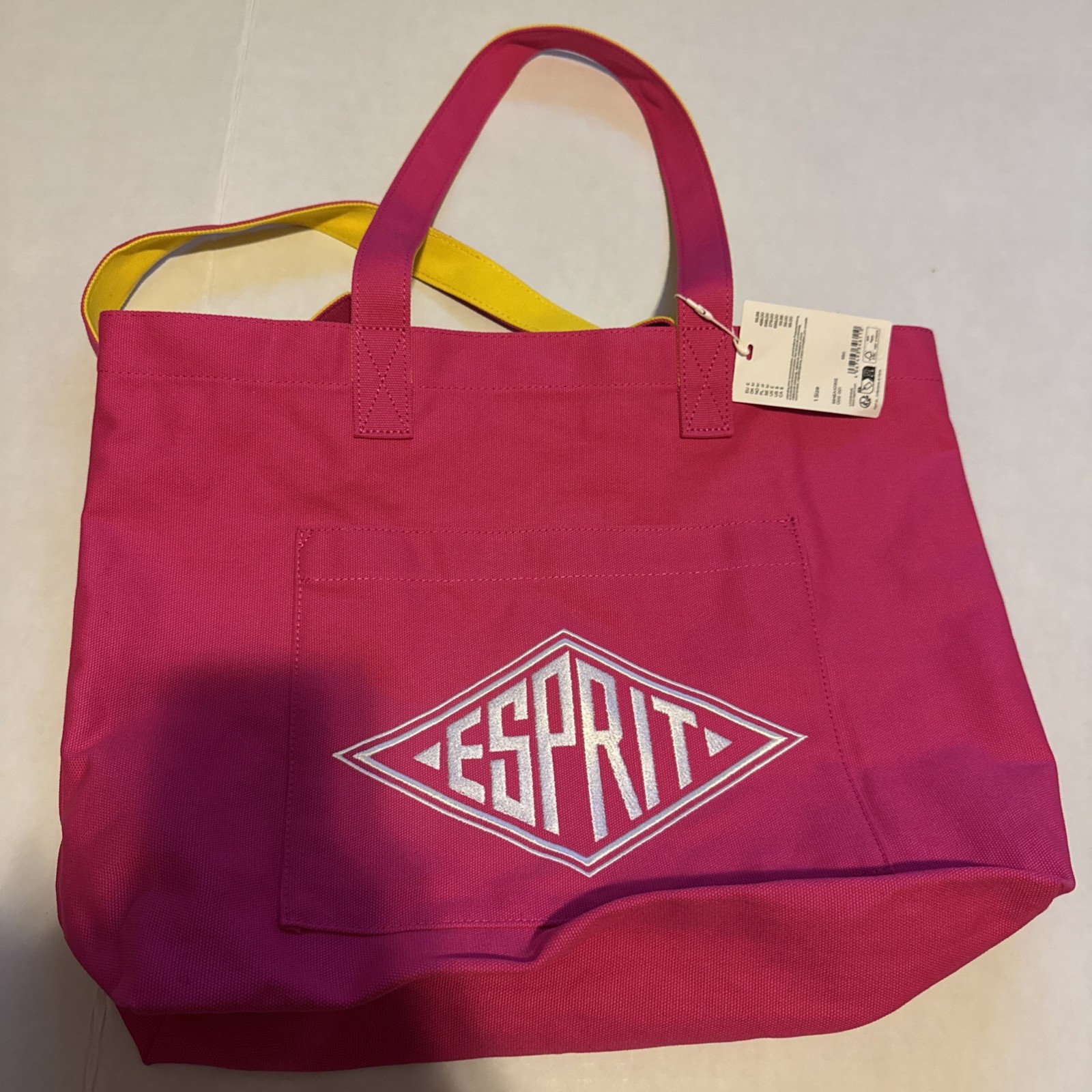 ESPRIT 90’s Style Pink & Yellow & White Canvas Logo Tote Authentic NWT