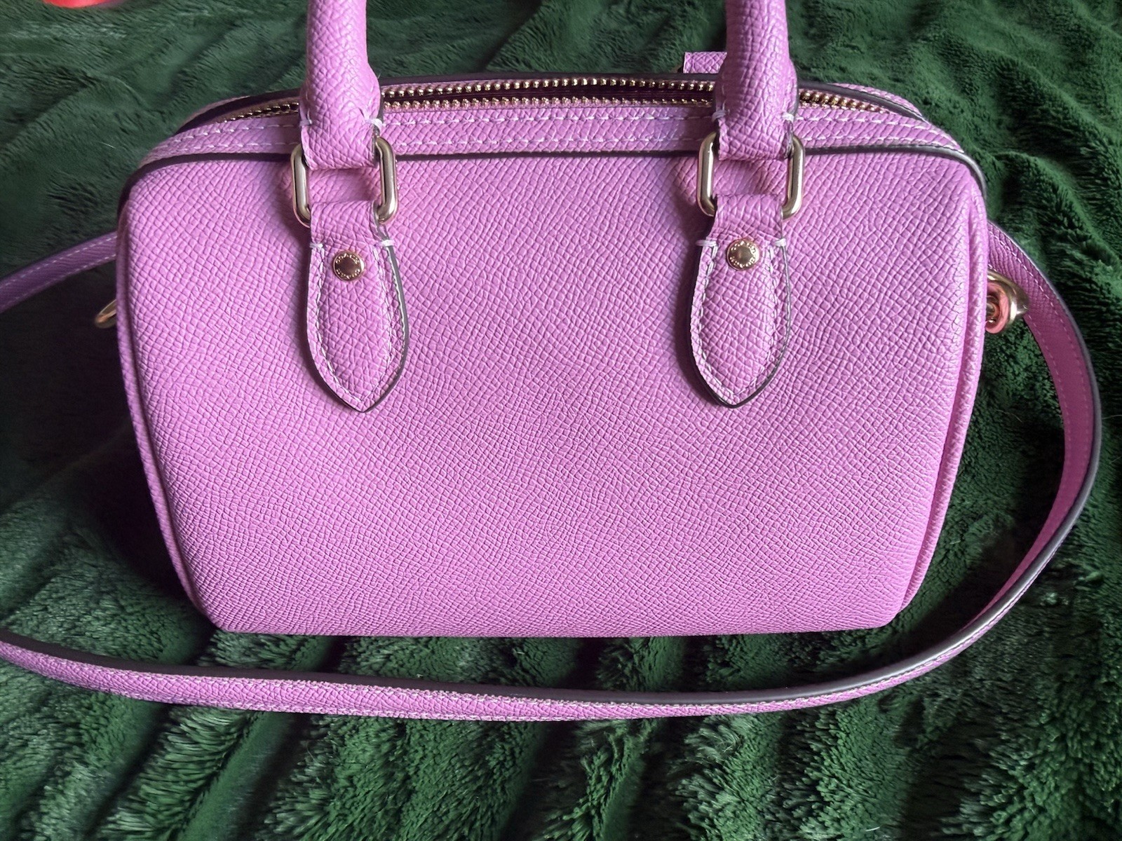 Coach Pink Pebbled Satchel Top Handle Zip Crossbody Strap Gold Hardware