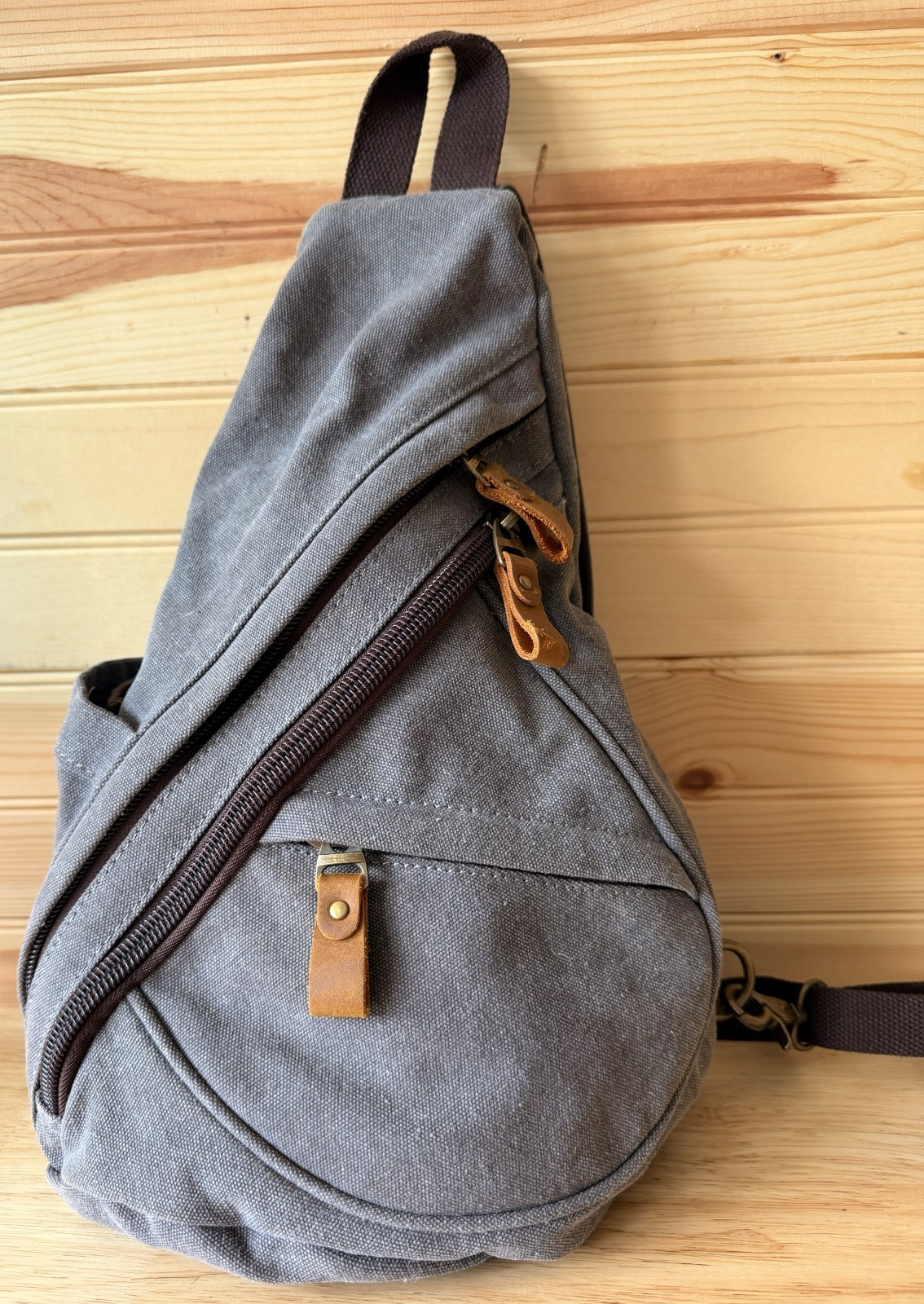 Gray Canvas Convertible Sling Backpack Crossbody Travel Bag Multi Pocket Unisex