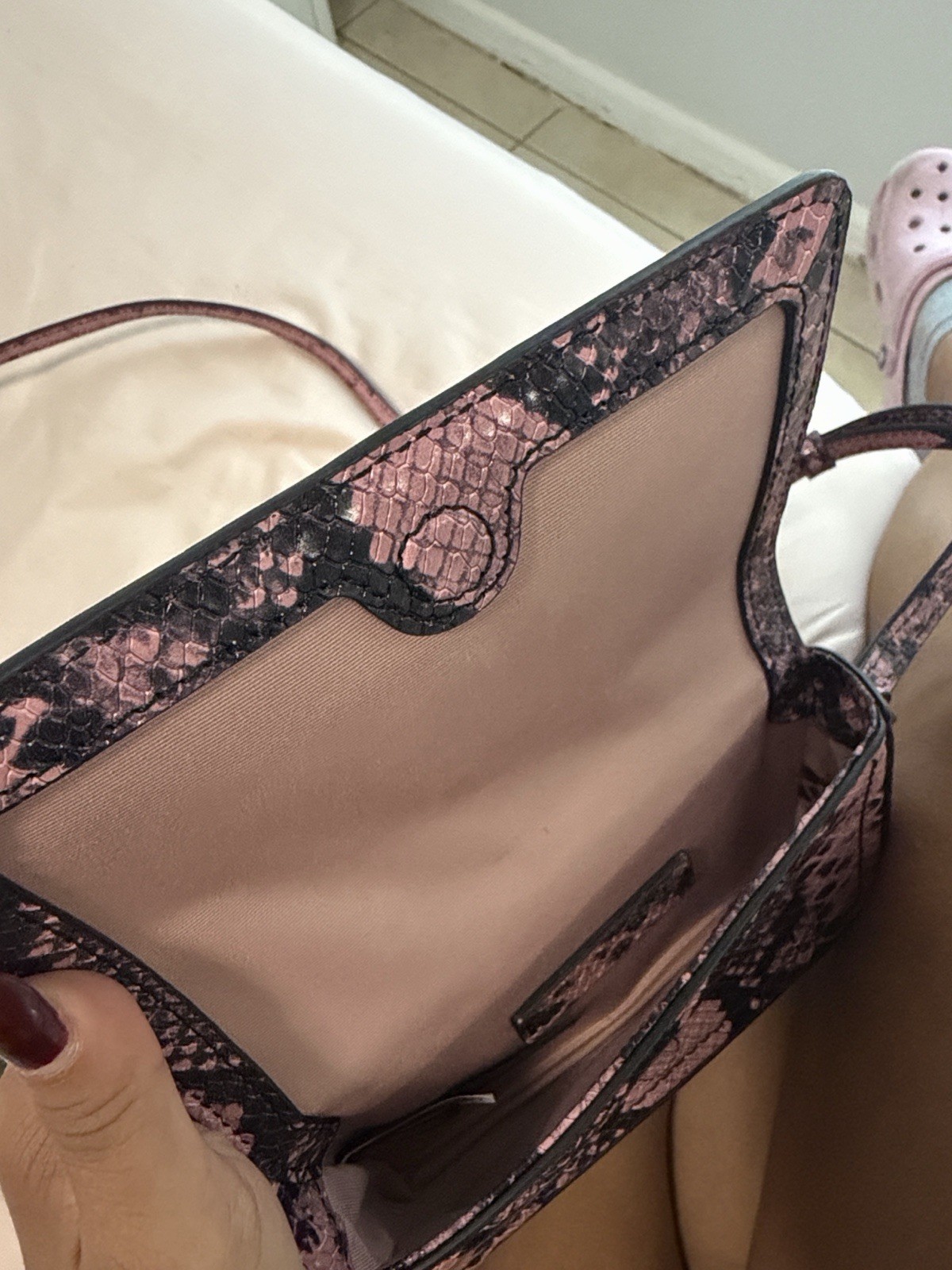 Marc Jacobs Pink/Black Snake Print Small Crossbody, Detachable Strap, Gold