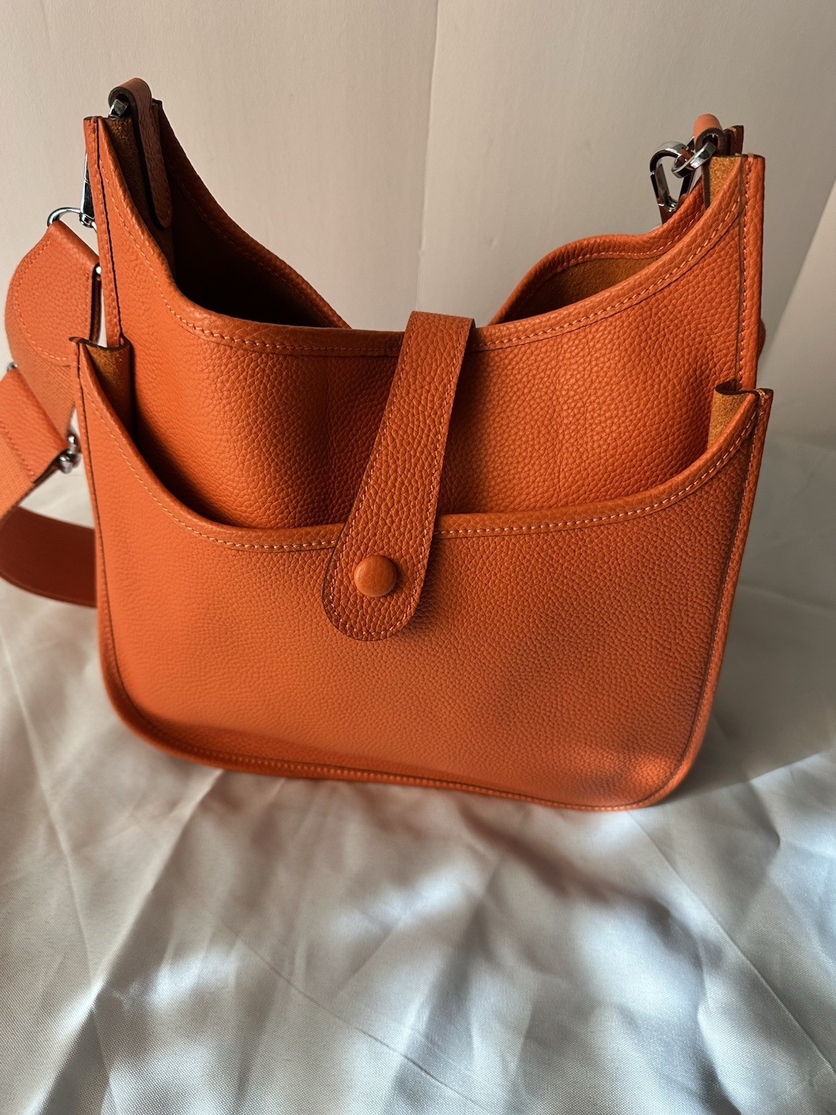 Orange Pebbled Leather Crossbody Shoulder Bag | Adjustable Strap | Evelyne Style