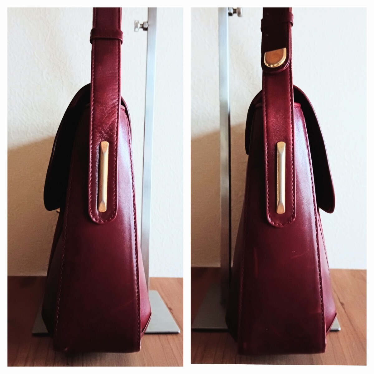 Vintage Celine Leather Shoulder Bag Bordeaux Gold Turn Lock Adjustable Strap 76