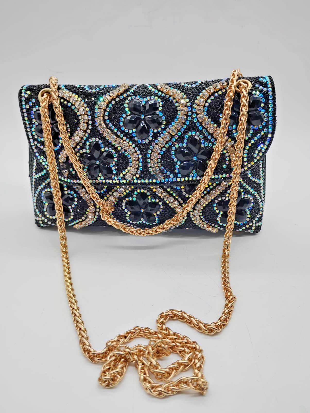 BBTT.ful Flower Evening Handbag Crystal Rhinestone Clutch Purse with Chain Strap