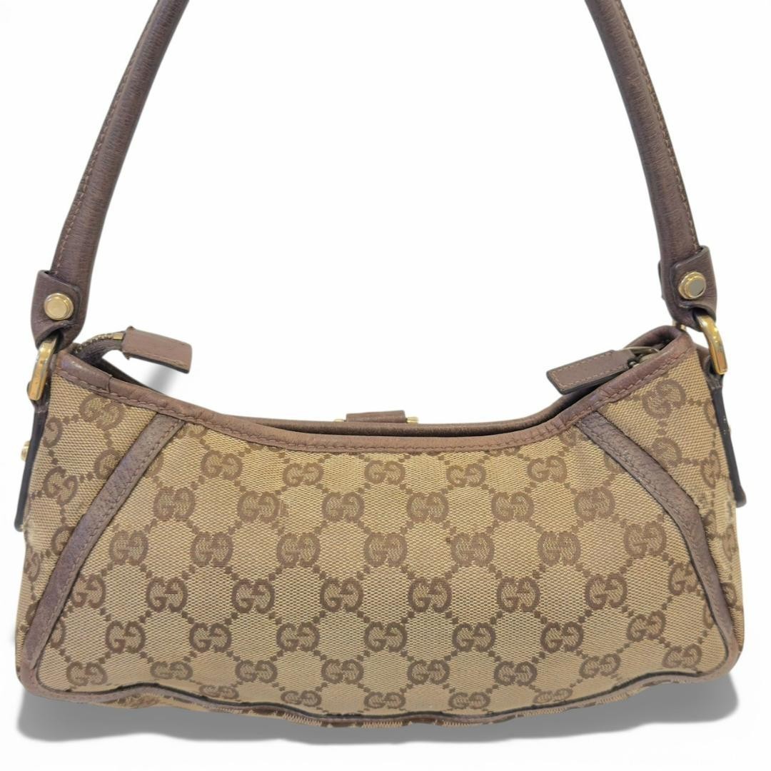 Vintage GUCCI Beige Ebony GG Monogram Abbey D Ring Accessory Pouch Baguette Auth