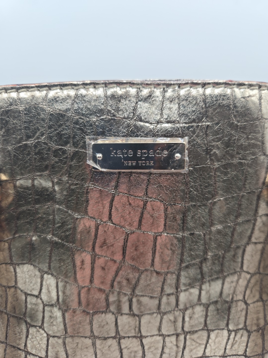 Kate Spade Quinn 24kt Gold Knight Embossed Leather Purse Tote Handbag Alligator