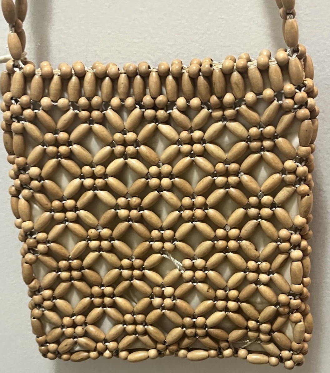 Boho Wooden Beaded Crossbody THE SAK Mesh Shoulder Purse Eco Holiday Vacay-flaw