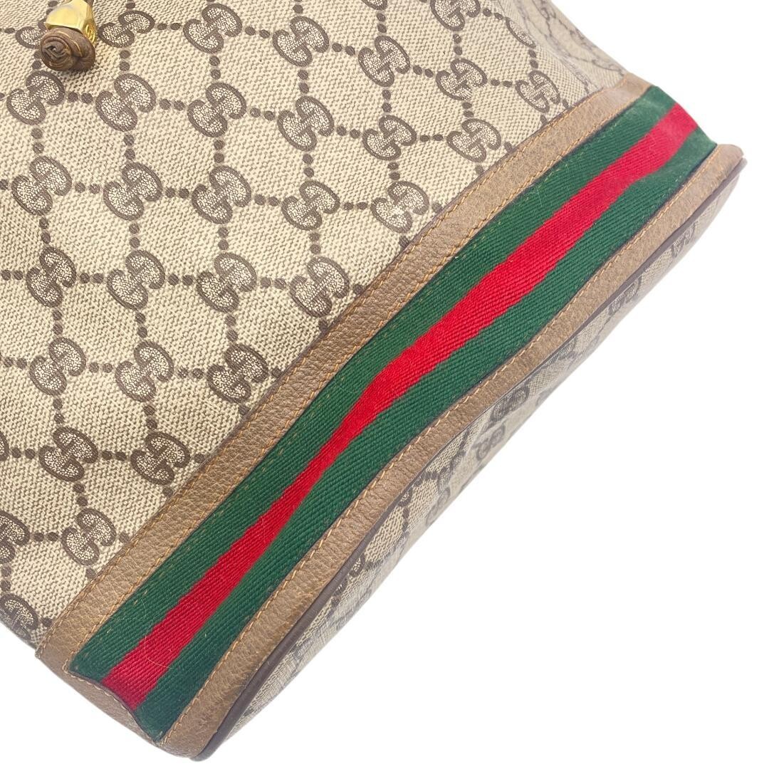 Gucci GG Drawstring Bucket Shoulder Bag Web Stripe Beige Brown Auth