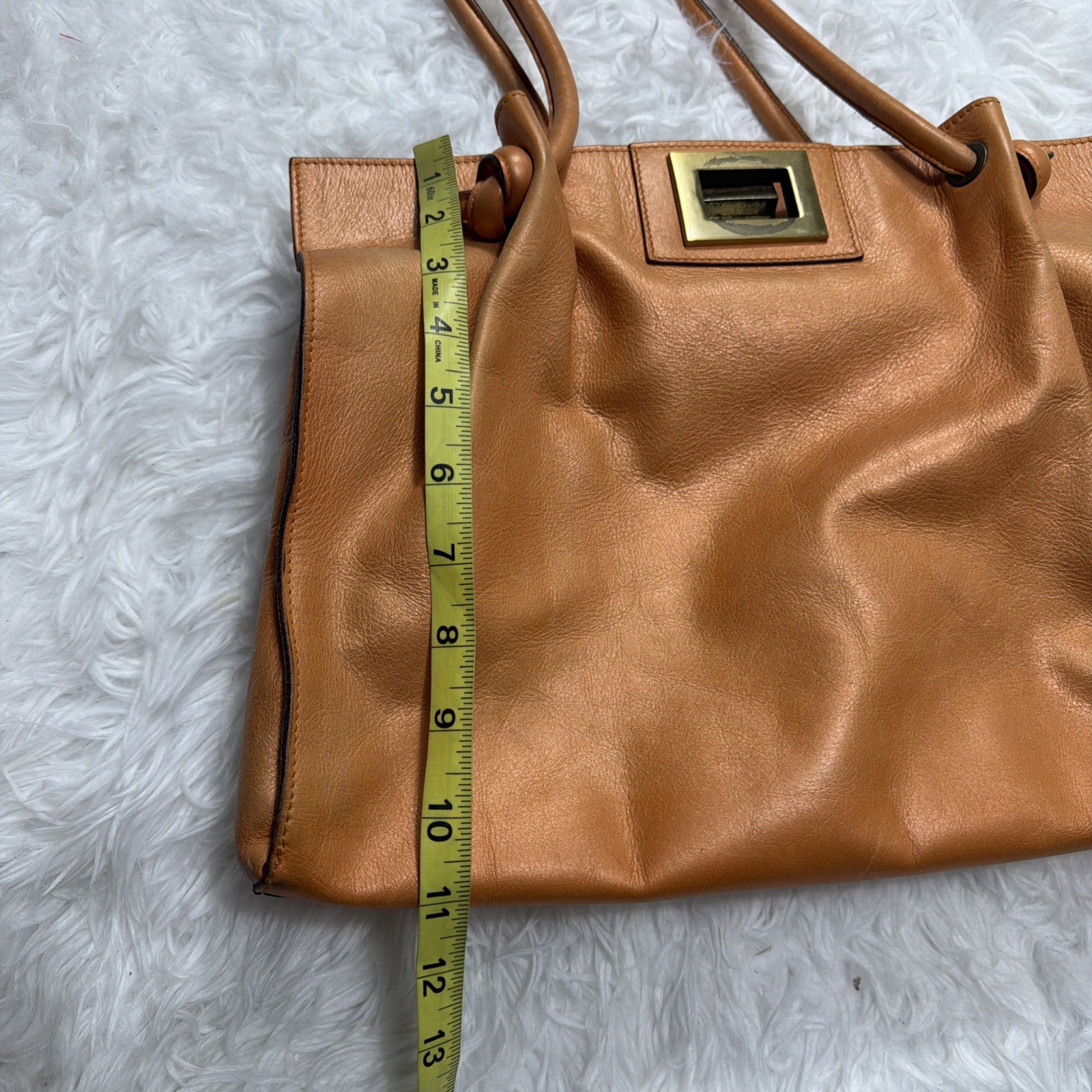 PAULO MASI Soft Leather Tote Bag Warm Tan /Bronze Knot Detail Italy Luxury Purse