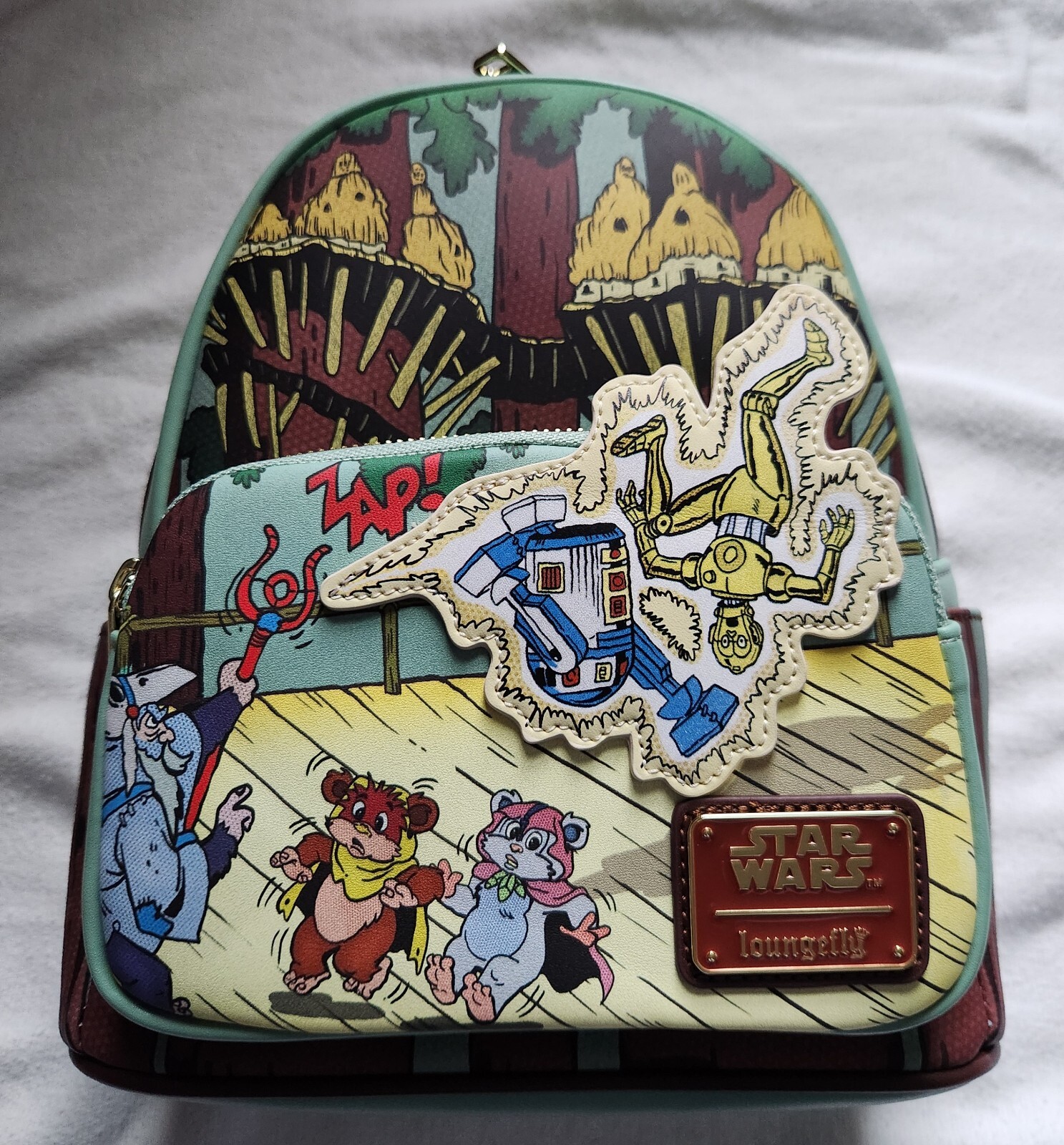 NWT Loungefly Exclusive Star Wars Ewoks And Droids Animated GITD Mini Backpack