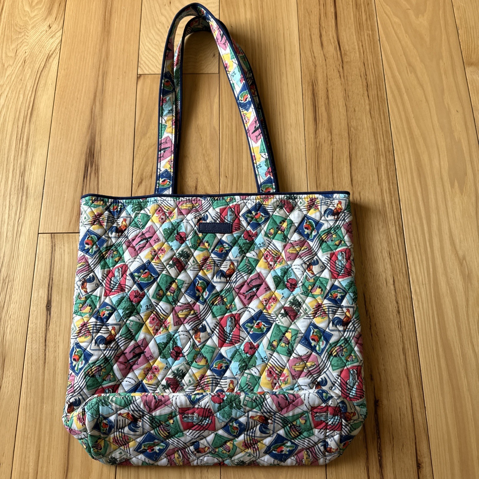 Retired Vera Bradley Cuban Stamps Print Quilted Multicolor Tote Bag