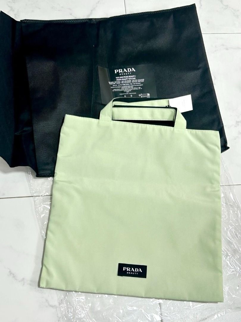 PRADA Beauty Light Green Logo Matte Tote Bag for Women – Lightweight Lined